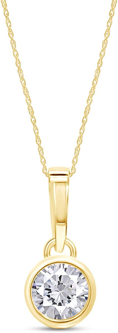 SAVEARTH DIAMONDS 1/5 Carat Round Cut Lab Grown Diamond Bezel-set Solitaire Pendant Necklace In 14k Gold Over Sterling Silver Jewelry For Her, 18" Chain (0.20 Cttw)