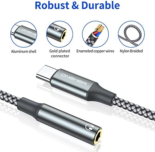 OneKer USB Type C to 3.5mm Headphone Jack Adapter, (2-Pack) USB C to Aux Female Audio Dongle Cable Cord Compatible with iPhone 17/16 Pro/15 Plus/15 Pro Max,iPad Pro,MacBook,Samsung Galaxy S26 S25 S24 - 3