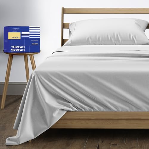 Image of THREAD SPREAD Twin XL Size Bed Sheets Set, Luxury 1000 Series 100% Egyptian Cotton Sheets Twin XL Size (3 PC, White), Silky Soft, Cooling, Sateen Weave, 16 inch Deep Pocket Hotel Quality Sheet Set