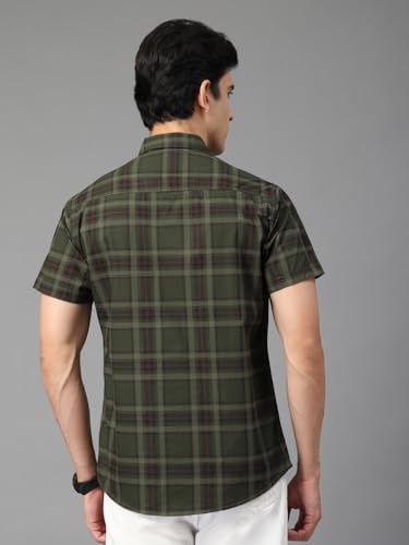 Image of Majestic Man Men's Slim Fit Premium Pure Cotton Plaid Check Half Sleeve Casual Shirt