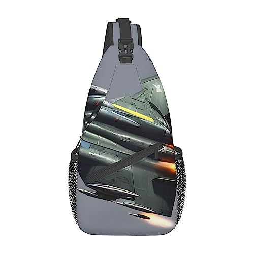 Sac de poitrine pour voyage et loisirs urbains avec motif jet fighter noir