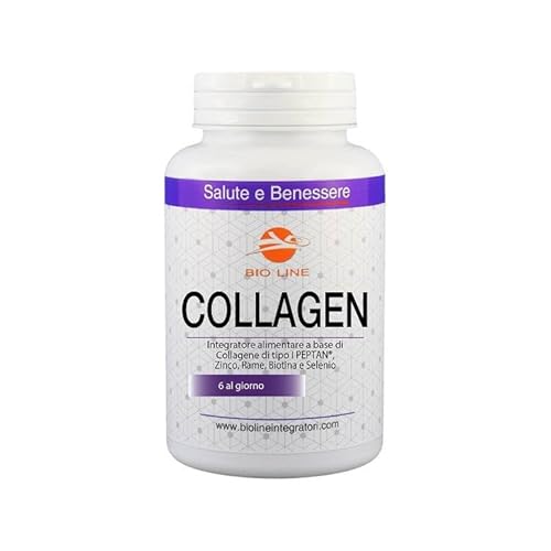 Laboratori Bio Line - Collagene Integratore 180 Capsule, Collagene di tipo I PEPTAN®, Zinco, Rame, Biotina e Selenio, Azione Positiva su Capelli, Pelle ed Unghie