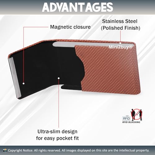 Image of Mini2buy Customized Unisex Vertical Card Holder Name Engraved for Credit|Debit|ATM|Business Visiting RFID Blocking Stainless Steel (1 x 10 x 6 cm) Personal Corporate Gift (S-Brown)