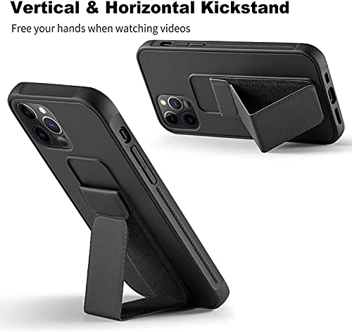 iPhone 12 pro max Case with Magnetic Stand & Holder, Premium Silicone Vertical & Horizontal Hand Strap and Grip and Multi Stand, Car Mount Kickstand Case Finger Strap Cover (Green)