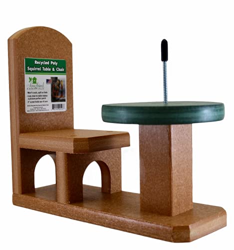 Songbird Essentials Recycled Poly Squirrel Feeder Table & Chair For Outside Patio and Garden View