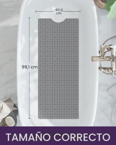 Alfombrilla de baño antideslizante larga para bañera DEXI gris libre de BPA y látex 3