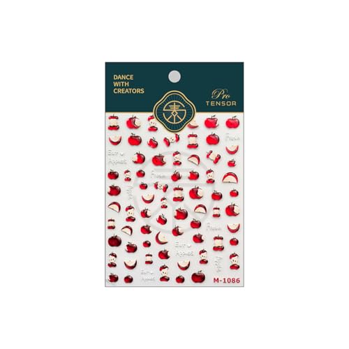 Image of Apple Nail Stickers Red Nail Decals Jelly with Design 5D Embossed Self Adhesive Nails Art Stickers Glitter Apples Nail Art Decals Charms Supply for Women Girls Kid Manicure DIY Decoration
