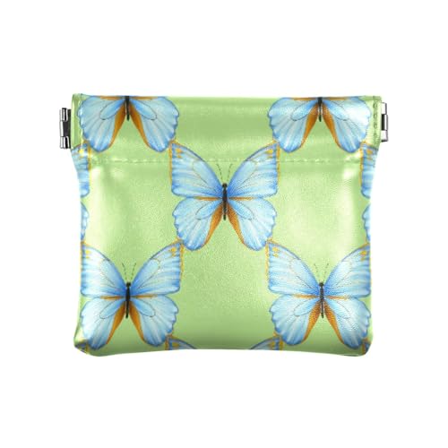 Pastel Blue Butterflies Coin Purse Leather Pouch Change Purse, Squeeze Coin Pouch for Cards, Keys & Lipsticks, Unisex