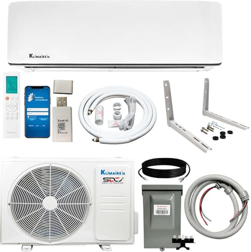 Klimaire 12,000 BTU 21.4 SEER2 Ductless Mini-Split Inverter Air Conditioner Heat Pump System with All-Inclusive 16' Installation Kit, Wall Bracket, Electrical Disconnect Box & Liquid-Tight Whip (230V)