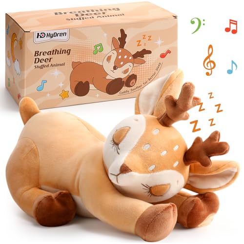 Image of HyDren Breathing Stuffed Animal Soothing Deer Anxiety Stuffed Animal, Soft Anxiety Plush Toys with Music Lights and Realistic Breathing Motion for Adults Kids Sleep Relaxation Holiday Birthday Gifts