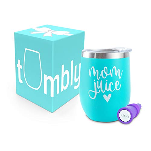 Mom Juice Tumbler – 12 oz Insulated Stainless Steel Tumbler with Lid – Includes Wine Stopper - Gifts for Mom, Mom Birthday Gifts, Mom Wine Glass, Mom Gifts, Gift ideas for Mom (Mint)