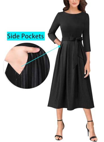 Image of VFSHOW Womens Work Business Casual Church Pockets Belted A-Line Midi Dress
