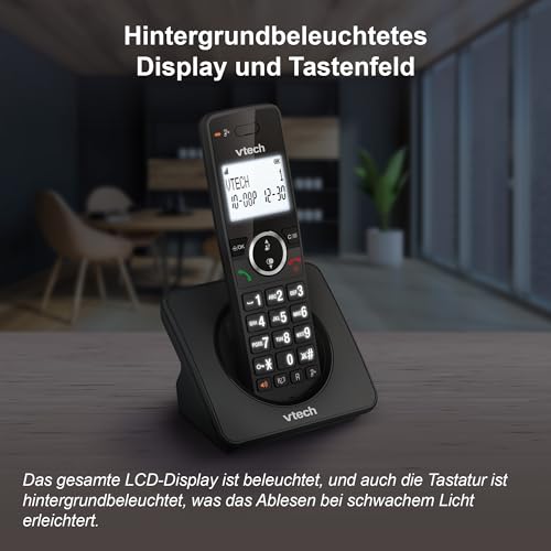 VTech ES2001 DECT Telefon Schnurlos 2 Mobilteile mit Anrufsperre, Lautstärkeregelung, Anrufer-ID/Anklopfen, 18 Stunden Gesprächszeit, Kurzwahl, hintergrundbeleuchtetes Display & Tastatur, ECO-Modus