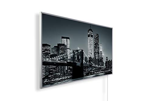 Preisvergleich Produktbild Könighaus Infrarot Bildheizung HD Qualität mit TÜV / GS + 5 Jahre Herstellergarantie Black Edition Weißer Rahmen inkl. Smart Thermostat und App - 1000W - Motiv: 155. New York schwarz weiß
