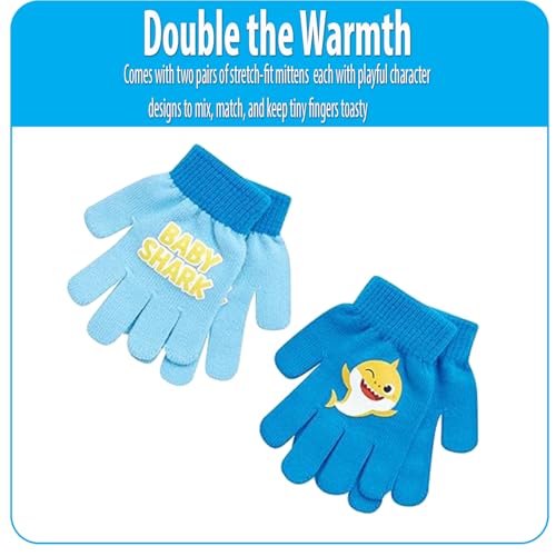 Image of Nickelodeon Boys' Baby Shark Winter Hat and 2 Pairs of Mitten Set (Toddler)