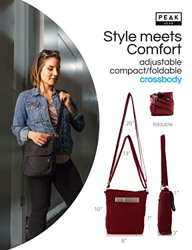 Image of Peak Gear Crossbody Travel Purse with RFID Blocking Pocket and Lifetime Recovery Service. Nylon Shoulder Bag