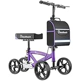 BlessReach Steerable Knee Walker Deluxe Medical Scooter for Foot Injuries Compact Crutches, with Dual Rear on-Wheel Brake and Shock Absorption Under The Knee pad（Purple）