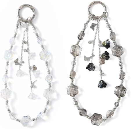 LuneClat Rose Acrylic Phone Strap Crystal Beaded Wrist Charm Women Decor
