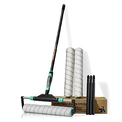 10Pcs PinStone Large Paint Roller Kit,12"-18" Adjustable Roller Frame,Ergonomic Handle,1-5 Ft Adjustable Steel Extension Poles,3 pcs 18" Nylon Roller Covers,Walls,Ceiling,Floors,Indoor,Outdoor Use
