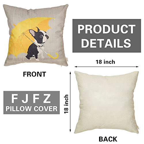 Fjfz Boston Terrier With Yellow Umbrella Dog Lover Decor Gift Cute Funny Decoration Cotton Linen Home Decorative Throw Pillow Case Cushion Cover For Sofa Couch, 18" X 18" #TOP1