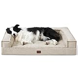 Bedsure Orthopedic Dog Bed for Large Dogs - Supportive Egg Foam Dog Sofa Bed, Bolster Couch Pet Bed with Removable Waterproof Washable Cover, Comfy Plush Velvet Fluff Surface, Nonskid Bottom, Beige