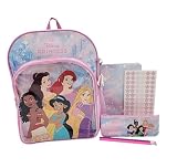 Disney Zaino da principessa per ragazze, con astuccio, quaderno, adesivi e matite | Ariel, Belle, Moana, Jasmine & Rapunzel, set regalo di cancelleria principessa