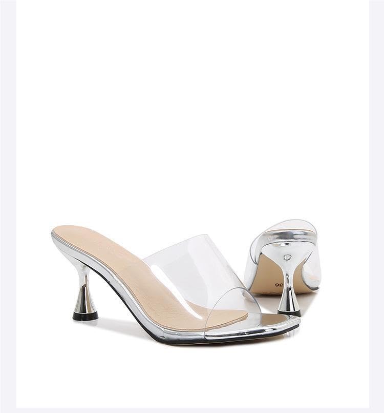 Women's High Heel Open Toe Slip On Sandals Prom Casual Dress Mules 2.7 Inch High Heels3