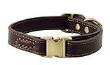 Vivi Bear Hundehalsband, Echtleder, verstellbar, robust, gepolstert, 30-43 cm, Braun und Schwarz