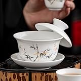 LEEDJUINE Mutton-fat Jade Ceramics Gaiwan, 180 ml, cuenco de té de porcelana blanca estilo chino