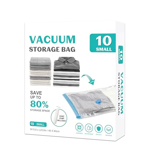 ZOESTORAGE 10 Pack Small Space Saver Vacuum Storage Bags Compression Seal Bags for Travel Clothing Luggage Blankets Comforters with Hand Pump