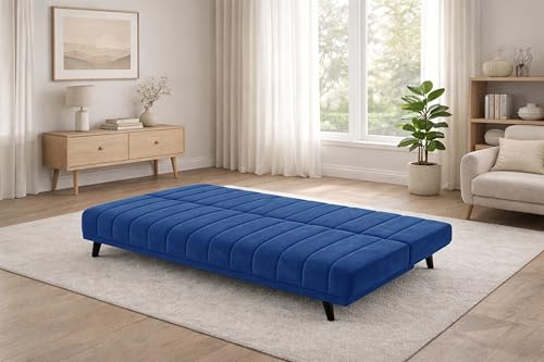 Image of Rosebell- Velvet Fabric Sofa Cum Bed 3-Seater Foldable Convertible Sofa, Modern Tufted Design Couch for Living Room, Guest Room & Office Blue Color