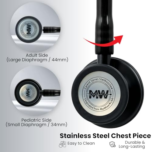 Image of MaiWieel-Classic Monitoring Stethoscope Professional Dual Head All Black Stethoscopes For Nurse,Doctor,Vet,Home Medical,EMT,Double-Sided Stainless Chestpiece,Flexible Tubing & Soft Sealing Eartips(Titanium Black)