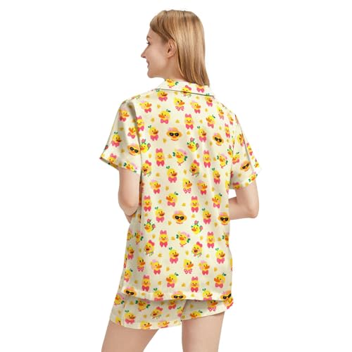 Image of Funny Pajamas for Women Set Print Satin Loungewear Pjs Short Sleeve Button Down Top and Shorts Sets Sleepwear XS-3XL