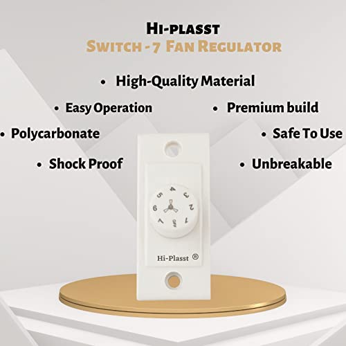 HI PLASST PINS N PLUGS Hi-PLASST (5 pcs) Switch Type Regulator, 7-Step, Non-Modular Step Type Fan Regulator for Home & Offices (White),(L*B = 5.5 * 2.4cm)-Pack of 5