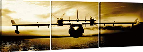 Airplane Canvas Wall Art Decor - 24x24 3 Piece Set (Total 24x72 inch)- Large Decorative Vintage Aviation Multi Panel Split Canvas Prints for Dining & Living Room, Kitchen, Bedroom & Office
