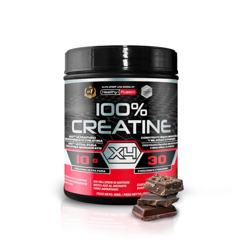 Healthy Fusion 100% Creatina Monohidrato, Alta dosis | 10gr de Creatina por toma | Promueve el crecimiento muscular y mejora la resistencia física | Alta solubilidad | 300g Sabor chocolate