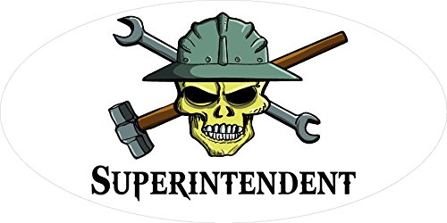 3 - Superintendent Skull Hard Hat/Helmet Stickers 1 1/2" x 3" H311