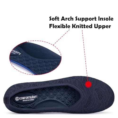 Image of Frank Mully Women's Ballet Flat Shoes Knit Dress Shoes Round Toe Slip On Ballerina Flats for Woman Low Wedge Comfort Soft