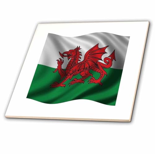 8 Inch Glass Tile - Y Ddraig Goch Welsh Flag Rugby Union v1 Vector Art - Flag of Wales