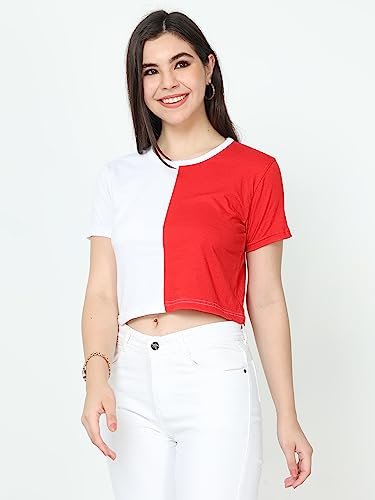 Image of FLEXIMAA Women's Cotton Plain Round Neck Half Sleeve Crop Top