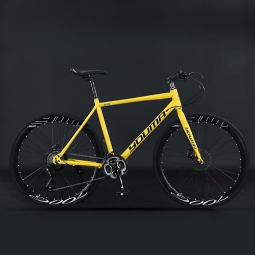 Dazzix新登場ロードバイク エアロロードバイク 700C×40C 高炭素鋼フレームMTB自転車 超軽量 自転車 21段変速 内部配線 ディスクブレーキ 街乗り 通勤 通学 適応身長165cm以上 (30枚刃ホイール/ストレートハンドル,イエロー)