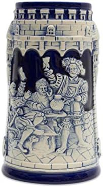 Collectible German Castle Festive Engraved Cobalt Blue Beer Stein