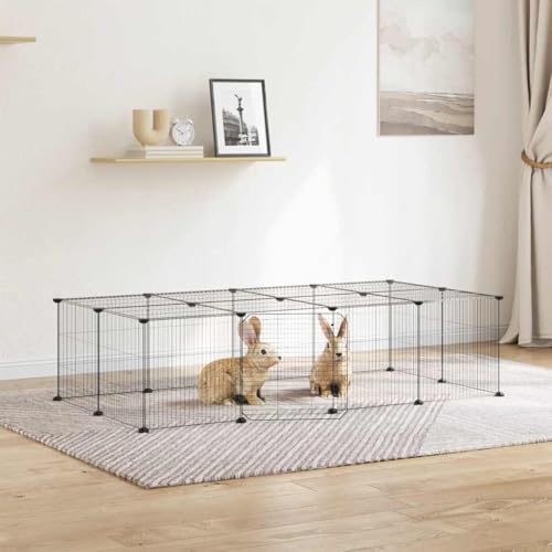Gabbia per Animali 20 Pannelli con Porta, Recinto per Cani Fai da Te in Acciaio Verniciato a Polvere Nero, Box per Animali 35x35 cm, Spazioso e Sicuro per Gioco e Riposo