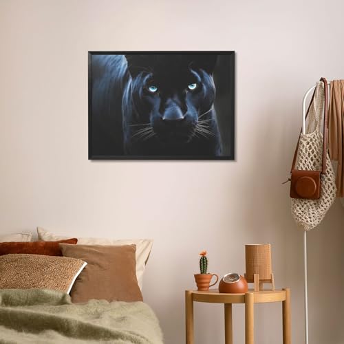 Impression sur toile panthère yeux bleus avec cadre noir moderne