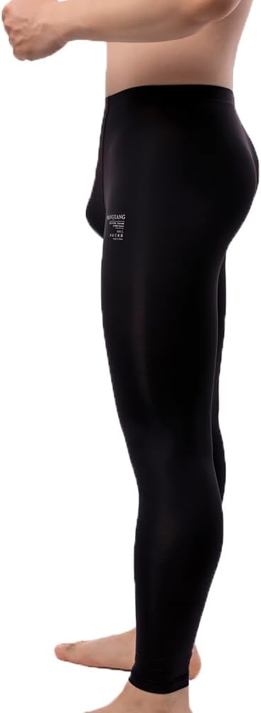 Men's Ice Silk Sheer Leggings Pants Underwear Bottoms Low Rise Elastic Trousers Long Johns - Image 4