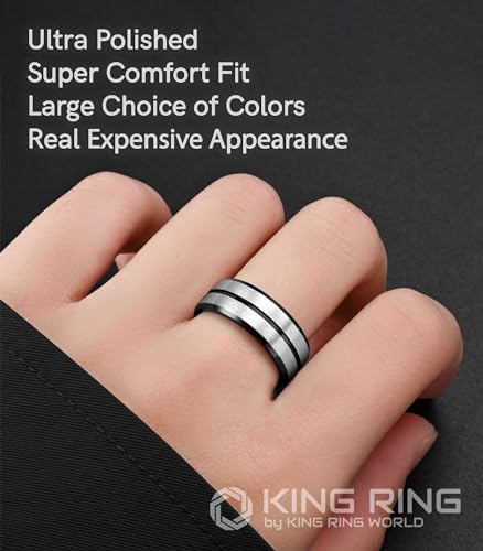 King Ring 8mm Groove Ring – Basic Stainless Steel Band for Men & Women K18 – Black Silver 13