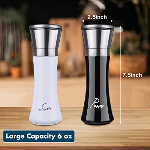 Redcall Refillable Salt Pepper Grinder Set Black And White,Adjustable Stainless Steel Salt & Pepper Mill Grinder For Spices And Seeds,Elegant Salt Pepper Grinder Shakers,Tall Glass Pepper Salt Mill #TOP4