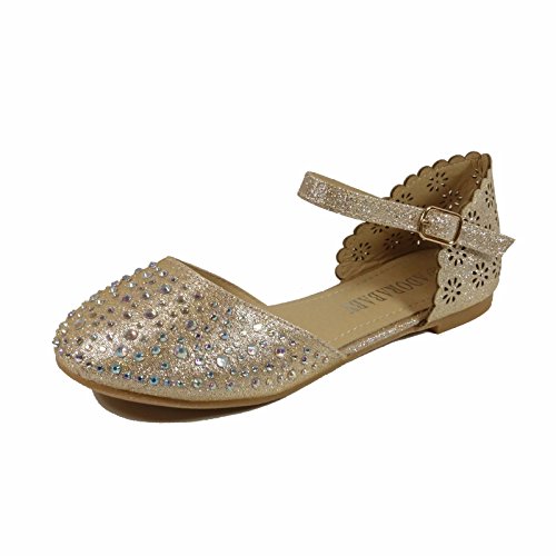 Nova Utopia Toddler Little Girls Dress Ballet Ankle Strap Bow Flat Shoes (Size 9-4)