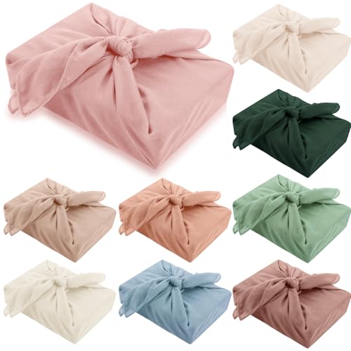 Hillsuren 9 Pack 24'' Reusable Gift Wrap Cloth Linen-cotton Gift Wrapping Fabric for Housewarming Furoshiki Gifts Wedding Birthday DIY Crafts Party (Multicolor)
