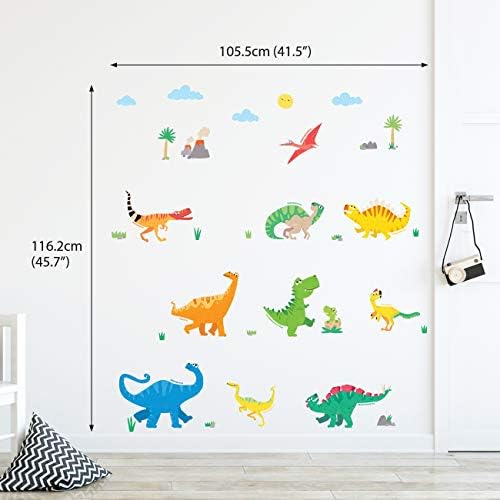 DECOWALL DWL-1805N Colourful Dinosaur Kids Wall Stickers Decals Peel and Stick Removable for Nursery Bedroom Living Room Art murals Decorations